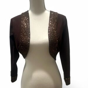Brown Sequin-Trimmed Women's Jacket